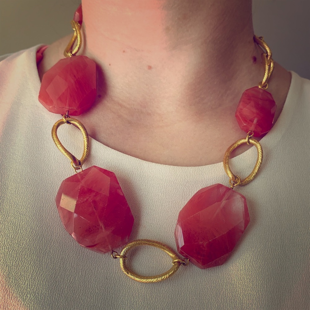 Gorgeous Pink Lemonade Stone and Gold Necklace